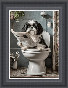 Black and White Shih Tzu on the Toilet